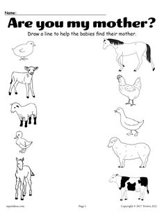 an animal worksheet with the words are you my mother? and farm animals