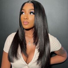 ISEE HAIR 5*5 Lace Closure Human Hair Wigs Natural Black Silky Straight Lace Closure Wigs Straight Hair Bundles, Medium Length Hair With Layers, 100 Human Hair Wigs, Straight Lace Front Wigs, Lace Closure Wig, Straight Human Hair, Black Natural Hairstyles, Straight Wig, Hd Lace