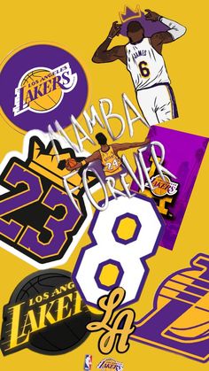 the los lakers logo is surrounded by other sports related stickers and decal designs