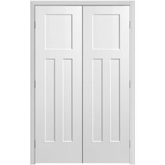 an open white door with two panels and one panel on the side, against a white background