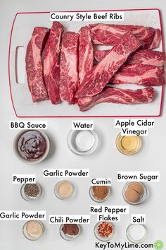 the ingredients to make beef ribs are shown here