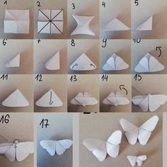 instructions for how to make an origami butterfly from paper with pictures on it