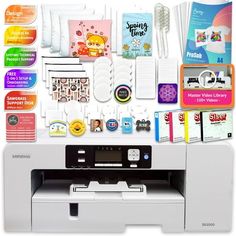 a printer with many different items on it