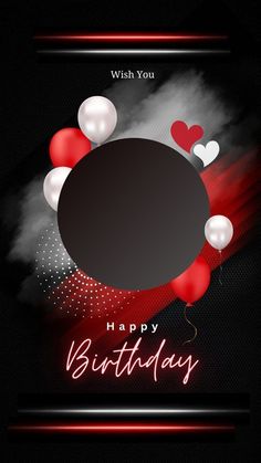 a happy birthday card with balloons and hearts on the dark background - greeting cards print templates