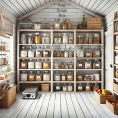 a room filled with lots of different types of jars and containers on shelves next to each other