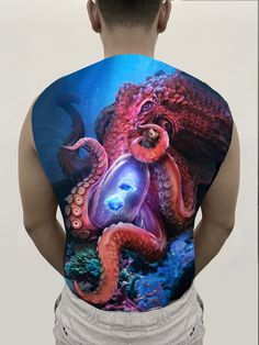 the back of a man's shirt with an octopus and jellyfish on it