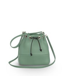 Sage/Black Modern Green Bucket Bag With Leather Handles, Modern Green Bucket Bag With Detachable Handle, Modern Green Bucket Bag, Modern Travel Hobo Bag In Bucket Shape, Modern Travel Hobo Bag With Bucket Shape, Green Bucket Bag With Removable Pouch, Green Bucket Bag With Removable Pouch For On-the-go, Green Hobo Bag With Detachable Strap, Green Bucket Bag With Leather Handles For Travel