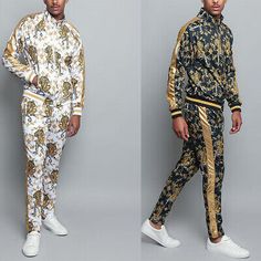 Find many great new & used options and get the best deals for Men's Gold Accent Tiger Print Track Suits 2 Piece Sweat suit Set - ST556EY-G1C at the best online prices at eBay! Free shipping for many products! Two Piece Sweat Suit Outfit, Gucci Sweat Suit, Mens Tracksuits, Sweat Suits Outfits, Designer Joggers, Tracksuits For Men, Fashion District Los Angeles, Designer Tracksuits, Jogging Suits