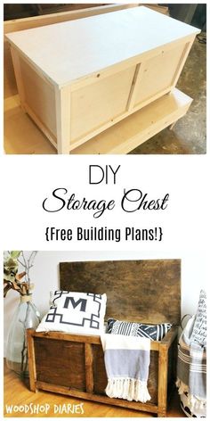 the diy storage chest is made from wood and has been painted with white paint