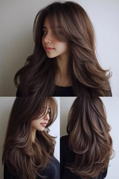 long layered haircuts, side bangs, alluring hairstyles 3 Layers Haircut Long, Hairstyle Curtain Bangs Long Hair, U Shape With Long Layers Haircut, Layer Hair Hairstyles, Haircut With Side Bangs And Layers, Layers Hair With Curtain Bangs, Long Hair With Layers With Curtain Bangs, Haircut For Long Hair With Curtain Bangs, Round Face Haircuts Long Hair