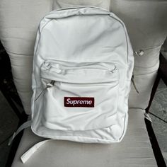 Beautiful Supreme Backpack Nwt Color Off-White Small Size White Large Capacity Backpack Shoulder Bag, White School Bag With Zipper Closure, White Large Capacity Backpack For School, Large Capacity White Backpack For School, White Shoulder Bag Backpack With Zipper, White Shoulder Bag With Zipper Pocket, White Laptop Shoulder Bag, Casual White Backpack With Zipper Closure, White Casual Shoulder Backpack