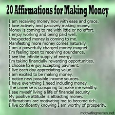 a poem written in black and white with the words 20 affirmations for making money