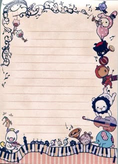 an old sheet with musical notes and cartoon characters