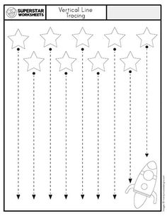 the vertical line worksheet is filled with stars and lines to help students learn how to