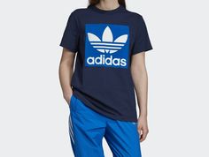 adidas Originals Women Boyfriend  Tee Collegiate Navy ED7466 100% Authentic, Brand New with tag Women Size: Small -Medium Style # ED7466 Product Details:   A tee with oversize attitude and bright colour. A fresh take on a classic logo style.  A big Trefoil logo and a box of contrast color create a bold look for this t-shirt.  Made of soft cotton, It offers the easy, effortless feel of an oversize shape. Oversize fit provides a modern and effortless look Ribbed crewneck Short sleeves 100% cotton Adidas Logo Athleisure Tops With Relaxed Fit, Sporty Blue Tops With Logo, Blue Adidas Logo T-shirt For Streetwear, Adidas Logo Graphic Tee With Relaxed Fit, Adidas Relaxed Fit Graphic Tee, Casual Blue Adidas Logo Top, Blue Adidas Logo Tops For Streetwear, Spring Adidas Logo Relaxed Fit Tops, Adidas Casual T-shirt For Sports Season