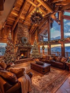 a living room filled with lots of furniture and a fire place in the middle of it