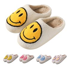 PRICES MAY VARY. [Retro Smile Design] Soft and plush, the smile face pattern on the upper part of the slippers follows the fashion trend. hope you can be happy every day [Soft Rubber Padded Non-slip Sole] The bottom of the slippers adopts special craftsmanship and is manually stitched by a high-grade sewing machine, which is not easy to tear and open the thread. [Preppy Slippers] A good day starts with wearing these smiling face slippers with preppy clothes, The plush on the upper part of the sl Fuzzy Slides, Laughing Face, Preppy Women, Yellow Smiley Face, Memory Foam Shoes, Plastic Heels, Plush Slippers, Indoor Slippers, Cute Slippers