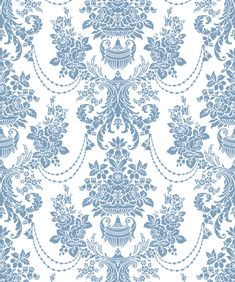 an ornate blue and white wallpaper pattern