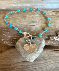 Sterling silver 7" bracelet with faceted turquoise gemstones and a silver heart charm Turquoise Gemstone, Heart Charm Bracelet, Charm Bracelets, Silver Heart, Sterling Silber, Wedding Shop, Heart Charm, Beauty Book, Jewelry Bracelets