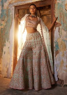 Tamanna Punjabi Kapoor-Blue Georgette Sharara And Cape Set-INDIASPOPUP.COM Abhinav Mishra, Georgette Sharara, Gold Lehenga, Cape Set, Dupatta Style, Pooja Hegde, Embroidered Lehenga, Red Lehenga, Dress Classy