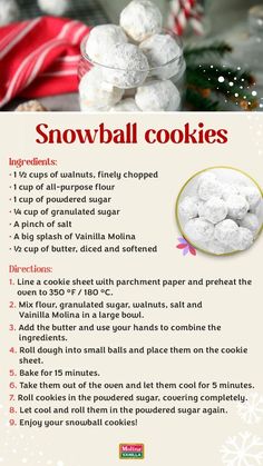 a recipe for snowball cookies on a table