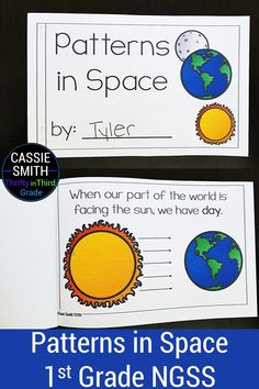 two worksheets with the words patterns in space and an image of the earth