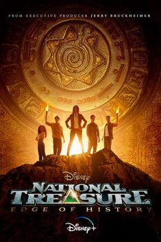 the movie poster for disney's national treasure, featuring four people standing on top of a