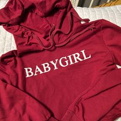 Nwot Maroon Red Drawstring Hoodie Crop Long Sleeve Tshirt , Lightweight With “Babygirl” On Front Hoodie Crop Top, Maroon Hoodie, Crop Long Sleeve, Crop Top Hoodie, Maroon Red, Maroon Color, Drawstring Hoodie, Hoodies Womens, Long Sleeve Tshirt