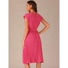 The pleated dress goes great with any body shape, great on you whenever and wherever you decide to wear it. This elegant dress designed with a cap sleeve and pleated hem, adds a touch of fashion to your wardrobe. Perfect for casual indoor daily wear and outdoor business activities like work, office, interviews, meetings, etc. Pair with high heels or leisure shoes for a casual and urban chic lady outfit. Pink A-line Midi Dress With Pleated Waist, Solid A-line Pleated Dress, Solid A-line Dress With Pleated Waist, Fitted Solid Color Pleated Dress, Pink Fitted Pleated Dress, Fitted Pink Pleated Dress With Pleated Bodice, Pink Midi-length Pleated Dress, Casual Knee-length Midi Dress With Pleated Bodice, Pink Pleated Dress For Work