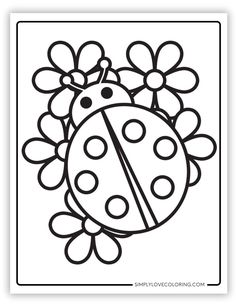 a ladybug coloring page with flowers in the center and dots on the side