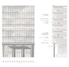 an architectural drawing shows the interior and exterior sections of a building