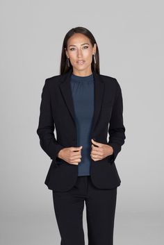 black jacket Sleek Structured Blazer For Semi-formal Occasions, Fitted Single Button Suit For Office Lady, Chic Career Suits With Notch Lapel, Black Business Casual Blazer For Office, Chic Notched Career Suit, Structured Tuxedo Suit For Office, Chic Notched Suit For Career, Fitted Office Lady Blazer For Business, Fitted Office Lady Blazer For Career