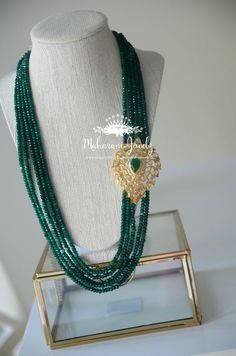 Tanveer Mala in Emeralds/ Multi-strand Emerald necklace, Natural emeralds, Bridal, Side Pendant, eme Gold Beaded Emerald Necklace, Emerald Bead, Kundan Earrings, Pearl Cream, Emerald Necklace, Necklace Long, Multi Strand Necklace, Bead Jewellery, Simple Jewelry