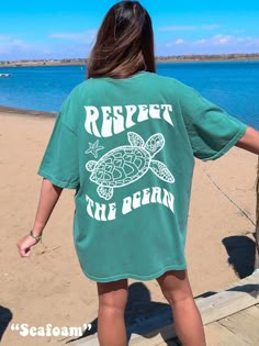 Get OBSESSED with the Coconut Girl Aesthetic with this cute Respect the Ocean Sea Turtle Shirt! This Beachy Comfort Colors® Tshirt is perfect for Summer or a Beach Vacation! Super comfy! Size up for a Trendy Oversized Look! ♥ Hello and Welcome to Meaningful Tees Shop! ♥ Models are wearing Comfort Colors® Seafoam, Watermelon, Lagoon Blue ♥ All of our items are made one at a time with care for each customer : ) ♥ Please allow 3-7 BUSINESS days (usually 3-5) for your item to be created PLUS shippin Cute Summer Graphic Tees, Cute Summer T Shirts, Beach T Shirts Design, Beachy Clothing, Beach Tees, Beachy Shirts, Beach T Shirt, Summer Shirt Ideas, Beach Shirts Vinyl