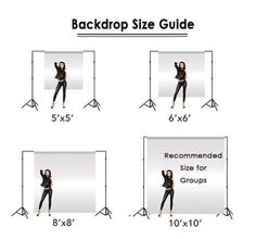 the backdrop size guide is shown in four different positions, and shows how to use it