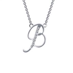 Delicate and sweet. This gorgeous designer "B" letter pendant necklace is set with Lafonn's signature Lassaire clear simulated diamonds in sterling silver bonded with platinum. B Letter, Letter Pendant Necklace, Letter B, Letter Pendants, Platinum, Diamonds, Pendant Necklace, Sterling Silver, Pendant