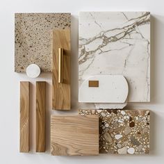 various types of wood and marble on display