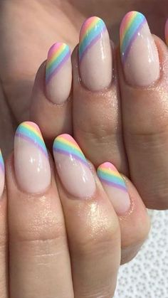 Rainbow Nails Design, Rainbow Nail Art, Rainbow Nail, Rainbow Nails, Cute Nail Art, Pretty Acrylic Nails, Cool Nail Designs, Short Acrylic Nails, Nail Polishes