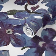 an artistic floral wallpaper with blue and purple flowers