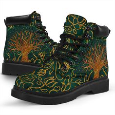 All of our Boots are custom-made-to-order and handcrafted to the highest quality standards. Add style and performance to your footwear collection with a pair of custom printed all-season boots! Features a vibrant double-sided print on water resistant micro-suede material Eco-friendly and 100% Vegan Includes a removable memory foam insole pad for comfort and support. Constructed with high-quality rubber and steel shank outsole for traction and exceptional durability. Boot Tree, Lake Cabin, Fun Clothes, Celtic Tree Of Life, Fairy Dresses, Hippie Shirt, Celtic Tree, Closet Door, Boots For Men