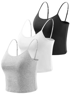 PRICES MAY VARY. ❤Material: AMVELOP womens cropped camisole built in bra is made of 95% cotton and 5% spandex, which is soft and lightweight, has good elasticity, good breathability, is not easy to fade, and is comfortable to wear for a long time without shoulder strain. ❤Features: Our womens shelf bra crop cami features a sleeveless backless design, paired with adjustable shoulder straps, allowing you to easily adjust the length according to your requirements. It comes with a built-in bra desig Cheap Party Camisole With Built-in Bra, Shoulder Strain, Cami Bra, Camisole Bra, Cotton Camisole, Cropped Camisole, Spaghetti Strap Tank Top, Fancy Makeup, Cropped Cami