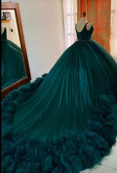 Teal Princess Dress, Teal Quinceanera Dresses, Poofy Prom Dresses, Gown Sleeves, Green Quinceanera, Charro Quinceanera Dresses, Poofy Dress