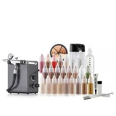 Kit Includes: Pro Plus Airbrush Compressor SP-35 Dual Action Airbrush device Base Primer (1 oz.) S/B Foundation Starter Set 12-pack (0.25 oz.) S/B Blushes in Peony, Blush, Guava (0.25 oz.) S/B Highlighters in Champagne Shimmer, Pink Pearl, White Shimmer (0.25 oz.) S/B Bronzer in Matte, Shimmer (0.25 oz.) S/B Adjusters in Yellow, White, Green (0.25 oz.) S/B Concealer Wheel Airbrush Cleaning Kit S/B Airbrush Cleaner (4 oz.) Pro Airbrush Cleaning Pot (on backorder, will ship separately) A/C Ad Airbrush Makeup Kit, Professional Makeup Kit, Olive Undertones, Iridescent Pearl, Formula Cans, Neutral Undertones, How To Apply Foundation, Airbrush Makeup, S B