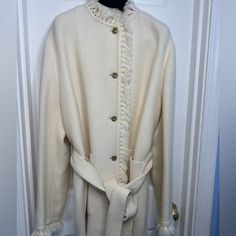 Gucci Tweed Ivory Coat With Gold Gg Buttons With Belt And Fringe (New) Size 46 Women’s Never Worn Brand New Comes With Gucci Hanger And Gucci Garment Bag Luxury Gucci Cream Outerwear, Luxury Cream Gucci Outerwear, Classic Gucci Cream Outerwear, Classic Cream Gucci Outerwear, Gucci Long Sleeve Cream Outerwear, Gucci Cream Winter Outerwear, Gucci Cream Long Sleeve Outerwear, Fitted White Gucci Outerwear, White Gucci Outerwear For Work