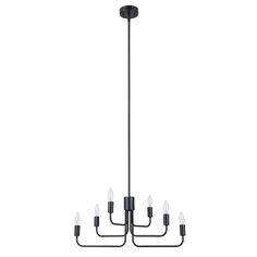 The Portofino chandelier offers mid-century modern design crafted in matte black metal finish, features 6 shaped stems placed on simply curved arms. The simple and elegant design with adjustable rod that will fit any dinning room and kitchen. The open bulb feature allows customizable to your style with bulbs of your choice to change the interior style. Hardwire Install this beautiful 24 inch lighting with a matte black canopy cover and a 1-60 Watt E26 light bulb to enlight your room with style. Eglo Lighting, Transitional Chandelier, Indoor Chandelier, Dining Room Cozy, Canopy Cover, Candelabra Bulbs, Home Ceiling, Black Chandelier, Mid Century Modern Design