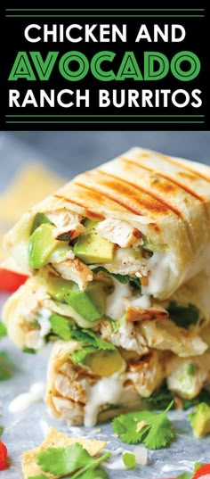 the chicken and avocado ranch burritos cookbook is stacked on top of each other