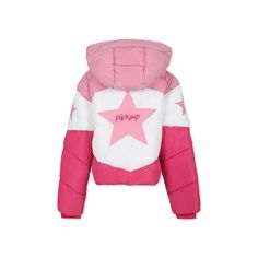 Color: Pink Heavy pink crop down jacket, padded and quilted, with hood, long sleeves, front zip closure, side pockets with snap button, ribbed cuffs and asymmetric hem with drawstring. It is embellished with contrasting stars embroidered on the front, with star and logo embroidered on the back. 100% Polyester. Machine wash at 30°C. Zegna Shoes, Italian Outfits, Golden Goose Shoes, Kenzo Kids, Saint Laurent Shoes, Stella Mccartney Kids, Velvet Bag, Women's Coats, Girls Jacket