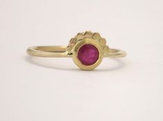 14k Gold ring and Ruby Stone. Soliter ring. 5mm Ruby set in a yellow solid gold ring. Engagement rin Gold Flower Ring With Ruby Gemstone, Handmade Ruby Ring In Yellow Gold, 14k Stamped Ruby Ring, Handmade Fine Jewelry Yellow Gold Ruby Ring, Handmade Yellow Gold Ruby Ring, Fine Jewelry, Handmade Yellow Gold Ruby Ring, Handmade Yellow Gold Ruby Promise Ring, Indian Gold Ring, Gold Ring Flower