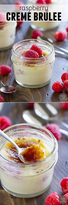 raspberry creme brule in small glass dishes with spoons