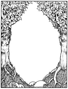 a black and white drawing of two trees